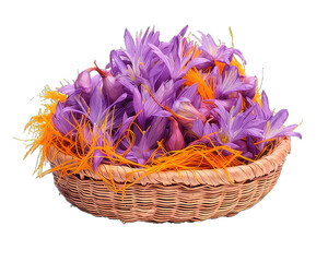 Bouquet  Saffron in basket isolated white background. Transparent raw saffron png background. 