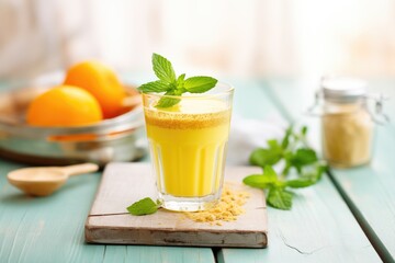 Fototapeta premium citrus detox drink with mint on a glass table