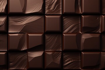 Background dark chocolate divided into portioned square slices