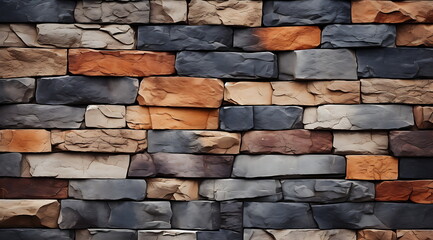 a stone wall with different colored blocks mixed, generative ai