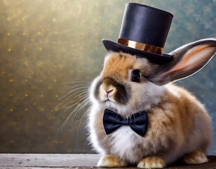 A fluffy bunny with a monocle and top hat, exuding an air of sophistication during Easter festivities.