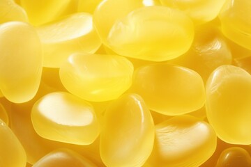 Background with yellow jelly candies lying on it, soft transparent marmalade round slices.