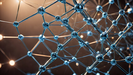 Fototapeta premium Network structure chemical bonds in molecular level of lines and points, dots and connections. AI generated image, ai