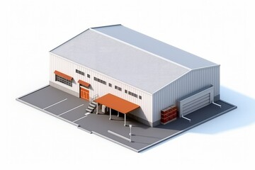 Isometric View Compact Warehouse Building, Featuring Storage and Logistics, on an Isolated White Background, Generative AI