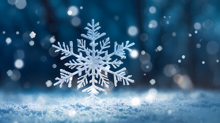 Beautiful winter Christmas glowing background with falling snowflakes, winter background