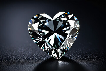 Heart shaped diamond on black dark background