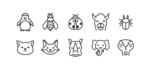 Set of animal icons. Simple outline animal icons pack