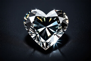 Heart shaped diamond on black dark background