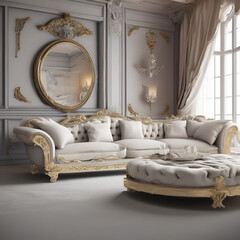 classic armchair in a room, bedroom, luxury, sofa, comfortable, design, illustration, Ai generated 