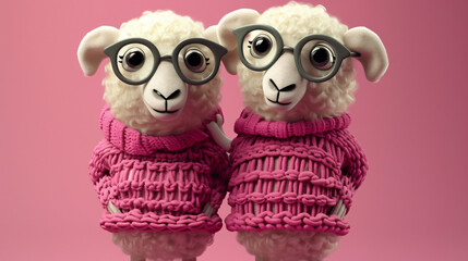 Two cute cartoon anthropomorphic sheep