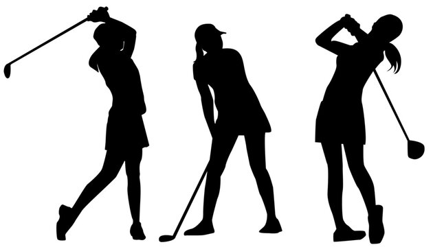 Silhouettes of Golf Players, Sport Women, Golf, Collection, Silhouette, Lifestyle, Isolated, Character, Vector illustration