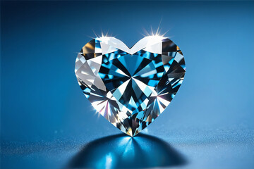 Fototapeta premium Heart shaped diamond on blue background