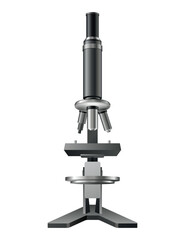 Microscope realistic, laboratory tool for magnifying. Magnification item for biology and chemical, medical research. Molecular bio technologies in laboratory. Vector illustration