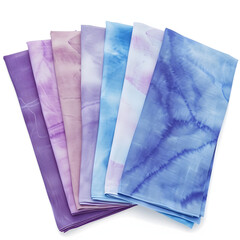 Hand-dyed fabrics isolated on white background, png
