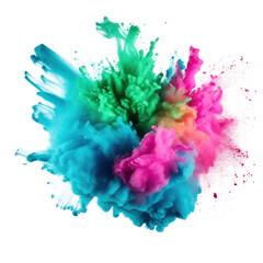 Bright one color holi paint color powder festival explosion burst on transparency background PNG