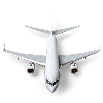 Top down view of a plane,  on transparency background PNG
