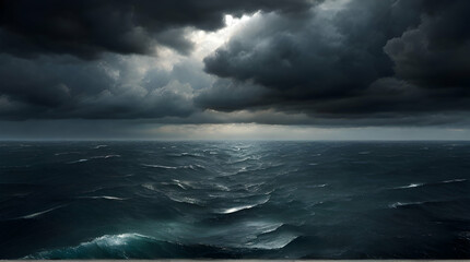 Dark sea with cloudy sky illustration - obrazy, fototapety, plakaty