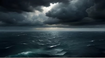Tuinposter Dark sea with cloudy sky illustration © MARS