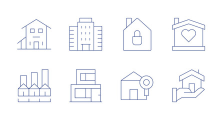 Real estate icons. Editable stroke. Containing apartment, house, duplex, realestate, buyhome.