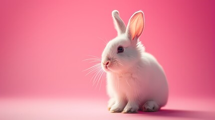 cute white easter bunny illustration on pink background