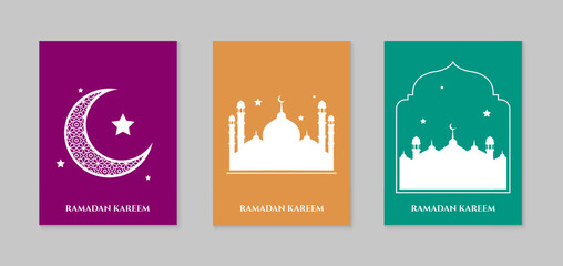 Islamic Ramadan Kareem greeting card template. Ramadan celebration background, flat poster design. Vector illustration