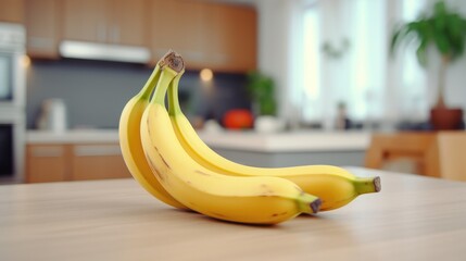 Beautiful juicy banana lying on the kitchen table