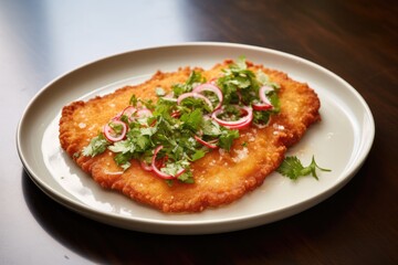 Argentinian Italian cuisine - Milanesa napolitana overhead view.