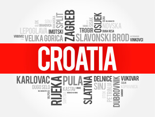 Fototapeta premium List of cities and towns in Croatia, word cloud collage, business and travel concept background