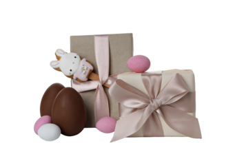 PNG,Chocolate eggs with gifts, isolated on white background