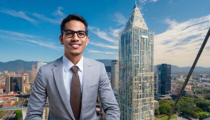 Fototapeta premium Young Indian businessman with glasses in the city