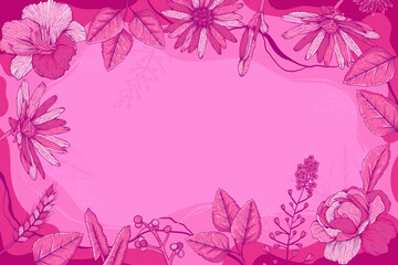 Trendy floral background with  modern hot pink color.