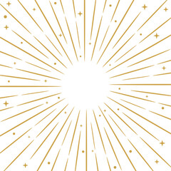 Fototapeta premium Gold sunburst vector frame with stars, sunray backgorund