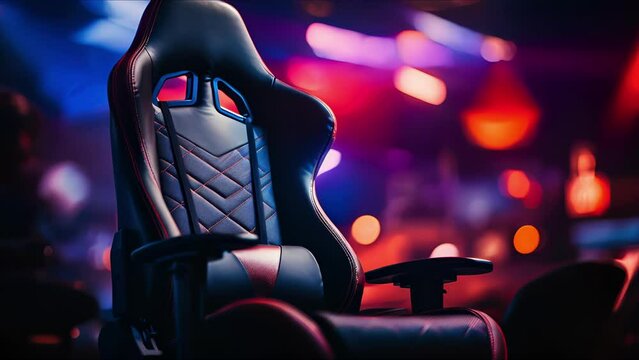 Closeup of a gaming chair in an intense position, indicating the intensity of an online gaming tournament.