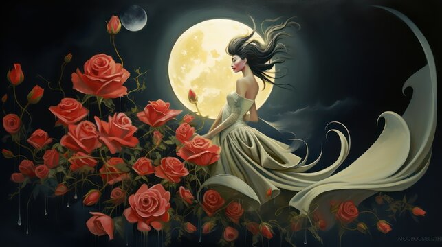 woman with Image of the moon in the night sky