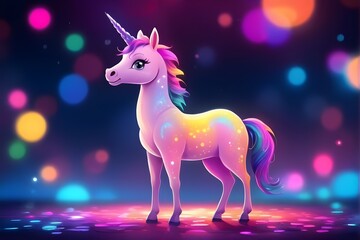 Obraz na płótnie Canvas fairy unicorn cartoon illustration with neon colors