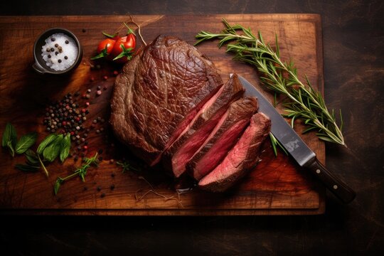 Picanha On Wooden Counter Top. Overhead View.