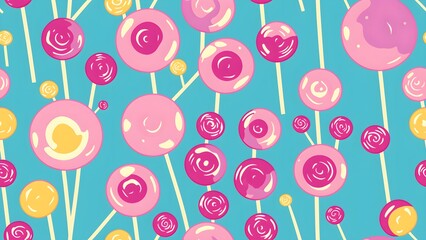 Fototapeta na wymiar Colorful lollipops and candies on a solid background. Seamless pattern for bakery, pastry shop, confectionery, wrapping paper or packaging