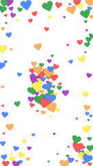 Rainbow colored scattered hearts. LGBT valentine