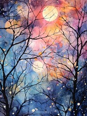 Abstract Celestial Constellations: Autumn Night Sky Painting of Fall