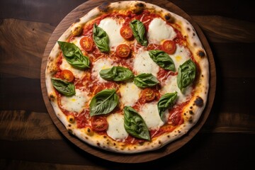 Italian food pizza Napoletana overhead view.