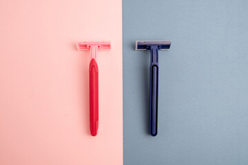 Disposable plastic razor with steel blade, men's and women's razors. Skin and body care concept....