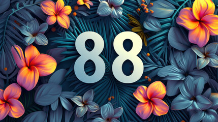 88th birthday card, white number 88 with flowers