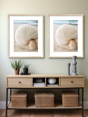 Serene Shores: Beach and Seashell Compositions - Framed Landscape Print, Sandy Shores, Ocean Wall Decor