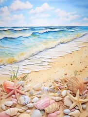 Handmade Seashell Composition: Beachside Crafts with Unique Designs - Digital Image