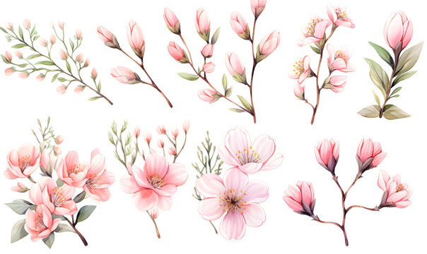 Fototapeta Watercolor pink flower object, Generative AI