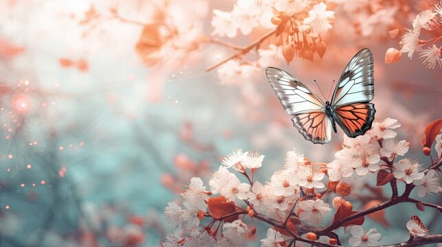 a picture of a butterfly in cherry blossom