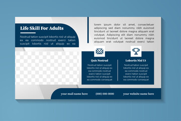 life skills for adult horizontal banner or creative for the events with space for photo collage. It can be used for banner, flyer, poster, billboard, social media etc. grey gradient background.