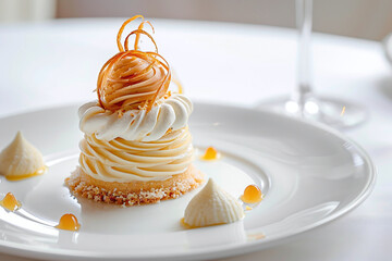 Delicate, airy dessert, sponge cake with marshmallows