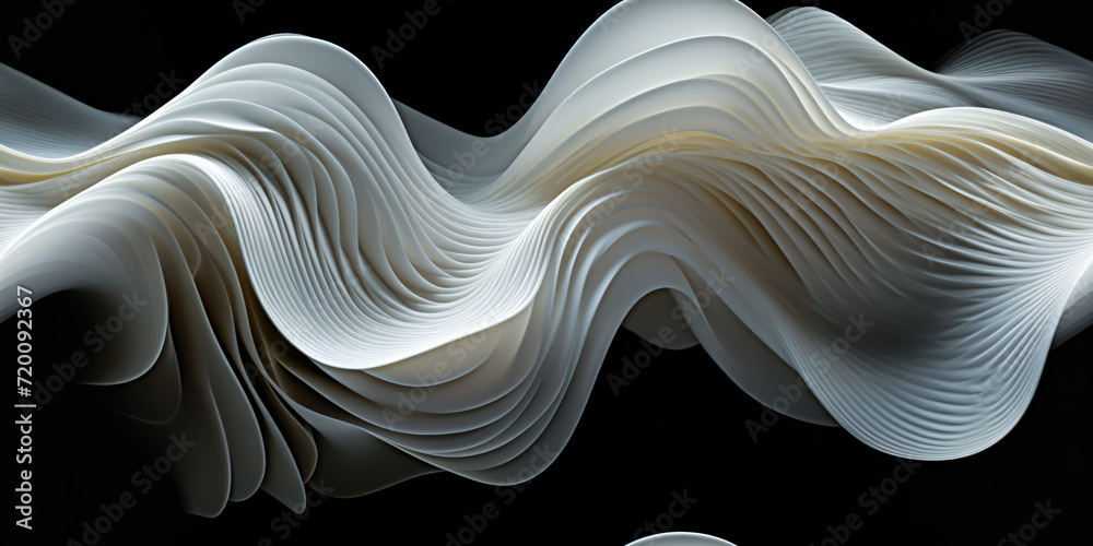 Wall mural white waves on black background with copy space. abstract texture for website, business, print desig