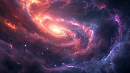 an abstract cosmic scene with swirling galaxies and celestial patterns.
